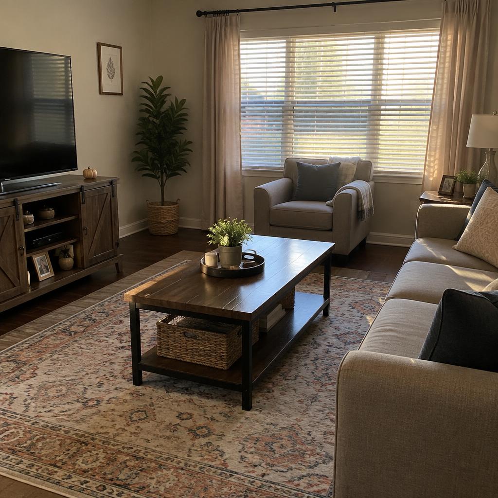 Tidy living room with natural light after a routine cleaning